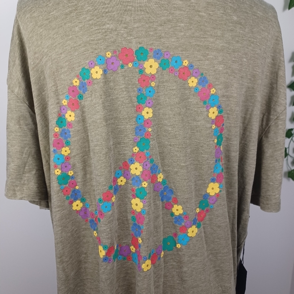 Forever 21 NEW Floral Peace Sign T-Shirt Men Large Green -Short Sleeve Tee - Picture 3 of 12